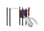Spielturm mit Einzelrutsche, Spielwand Uhr & Kompass, Hangel- und Bogenleiter - W A001P (1)