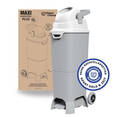 Geruchsdichter Windeleimer Diaper Champ ONE Maxi Handsfree plus mit Pedal, Griff und Rollen