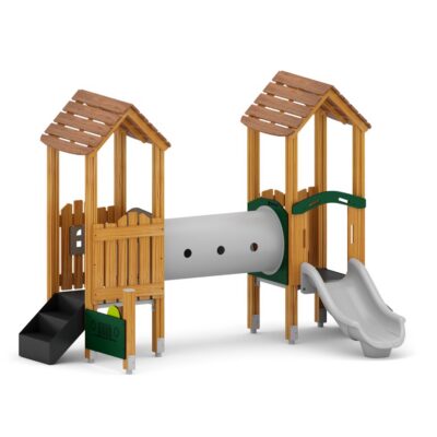 U3-Doppel-Spielturm mit Rutsche, Spielwänden und Kriechtunnel