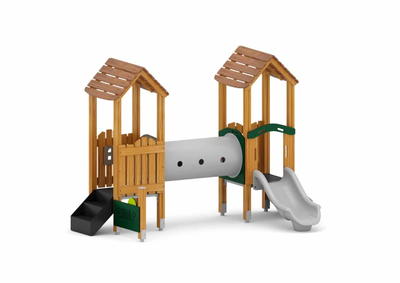 U3-Doppel-Spielturm mit Rutsche, Spielwänden und Kriechtunnel