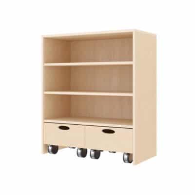 Regalschrank, 3 Fächer, 2 Rollkästen