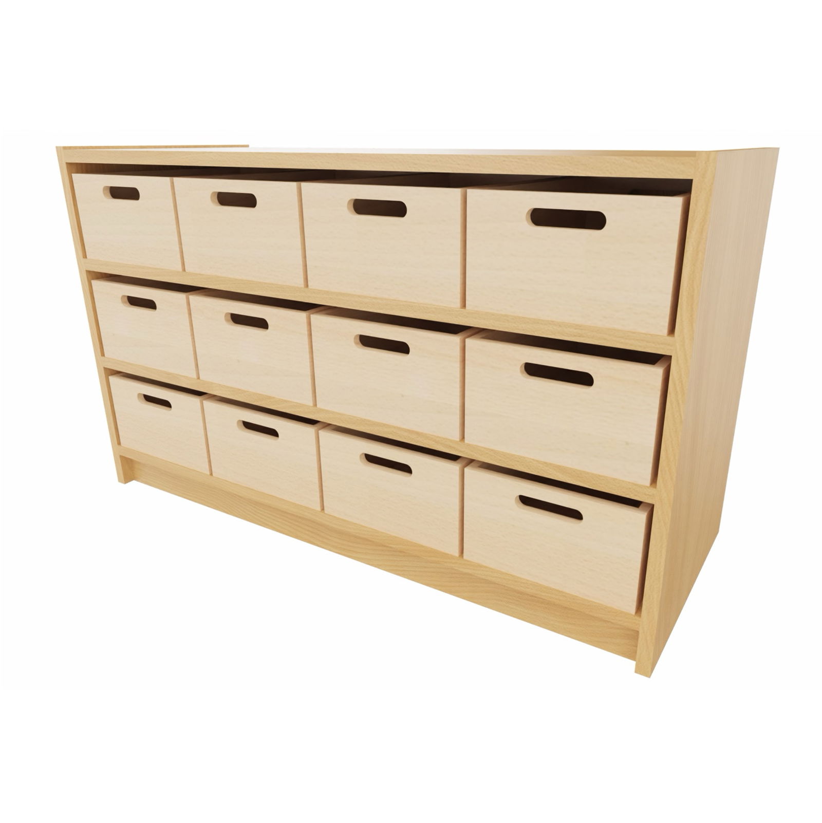 Korpus-Classic Unterschrank mit 12 Materialkästen, 2 feste Böden - Breite: 102 cm