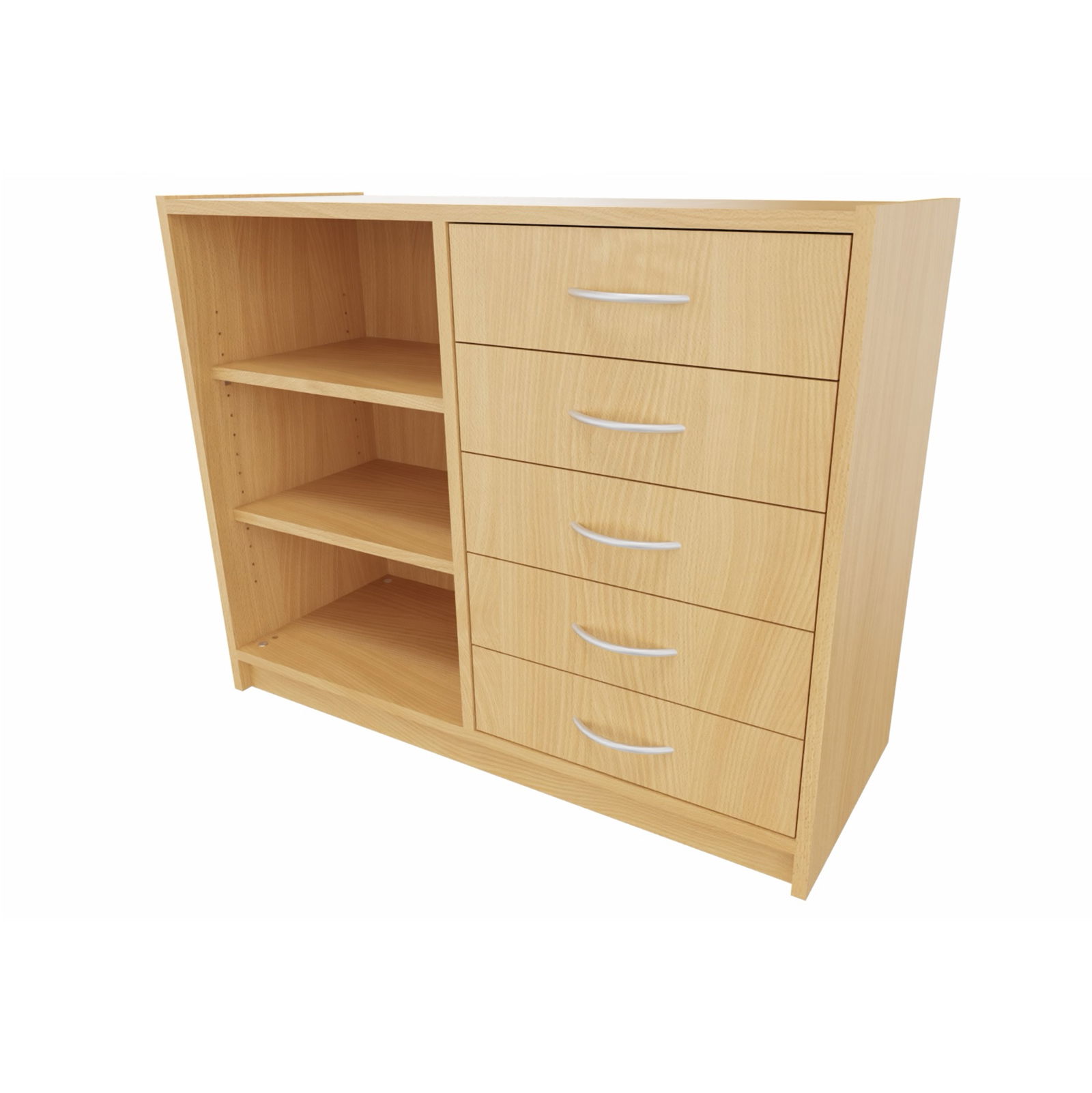 Korpus-Classic Unterschrank mit Regal und 5 Schubkästen, 2 Einlegeböden - Breite: 102 cm