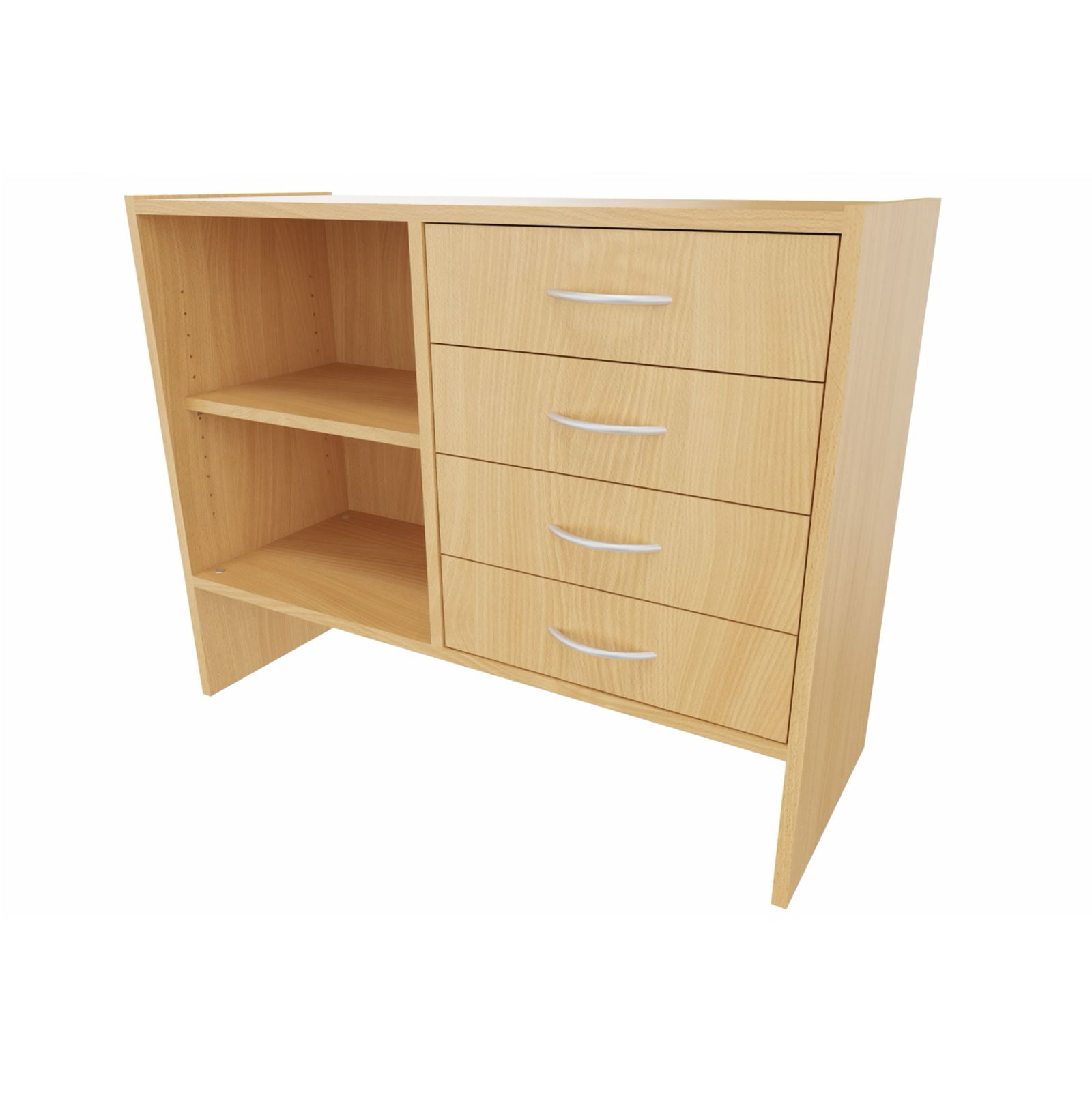 Sockelnischenschrank mit Regal, 1 Einlegeboden und 4 Schubkästen