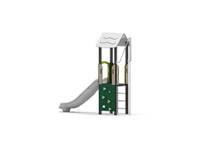 Spielturm mit Einzelrutsche, Sprossenleiter, Rutschstange und Kletterwand vertikal – Bild 8