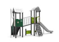 Spielturm-Anlage mit Einzelrutsche, Plankenbrücke, Treppe und Kletterwand – Bild 7