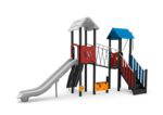 Spielturm-Anlage mit Einzelrutsche, Plankenbrücke, Treppe und Kletterwand - W A004P (1)