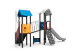 Spielturm-Anlage mit Einzelrutsche, Plankenbrücke, Treppe und Kletterwand - W A004P (2)