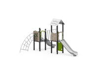 Spielturm-Anlage mit 2 Rutschen, Netzbrücke, Bogennetzleiter und Kletterwand – Bild 7