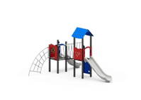 Spielturm-Anlage mit 2 Rutschen, Netzbrücke, Bogennetzleiter und Kletterwand – Bild 4