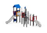 Spiel- und Kletteranlage mit Rutschen, Kriechtunnel, Kletterwand und Spielwände - W A007P (1)
