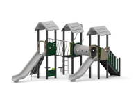 Spielanlage mit 2 Rutschen, Treppe, Kriechtunnel, Kletterwand und Spielwände – Bild 5