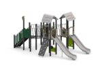 Spielanlage mit 2 Rutschen, Netz- und Plankenbrücke, Kletterwand und Spielwände - W A009N (2)