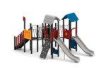 Spielanlage mit 2 Rutschen, Netz- und Plankenbrücke, Kletterwand und Spielwände - W A009P (2)