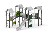Spielanlage mit Rutschen, Kriechtunnel, Plankenbrücke, Kletterelemente und Spielwände – Bild 5