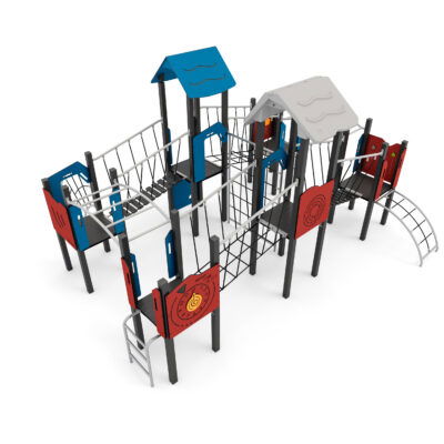 Kletter-Spielanlage mit Brücken, Leitern, Kletterwand und Spielwände