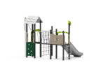Spielturm mit Doppelrutsche, Plankenbrücke, Kletterwand und Kletternetz - W A013N (2)