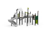 Spielanlage mit Rutsche, Spiralrutsche, Kriechtunnel, Kletterwand und Kletternetz – Bild 4