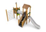 Spielturm mit Rutsche, Kriechtunnel, Kletternetz und Spielwände - W B005 (1)
