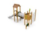 Spielturm mit Rutsche, Kriechtunnel, Kletternetz und Spielwände - W B005 (2)