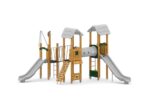 Spielturm mit Rutschen, Netzbrücke, Kriechtunnel und Kletterwand und Spielwände - W B008 (2)