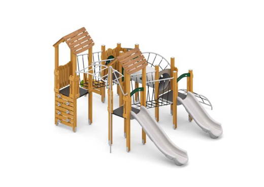 W-B009 (1) Spielturmanlage mit Rutschen, Netzbrücke, Kriechtunnel und Kletter- und Spielwände - W B009 (1)