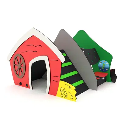 Spielhaus mit Kletterwand, Kletternetz und Motorikelementen – SOLO 0843