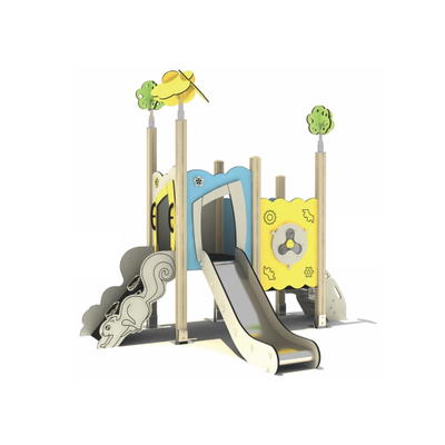Spielturm „Belvoria“ mit Rutsche, Treppenaufstieg und Kletterwand