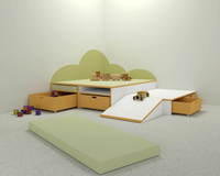 DECOR Baupodest mit Matratzenpodeste mit Rollkasten, Bodenmatten, Teppich, Doppelpodest mit Rollkisten und Rampe - 2 Rendering Baupodest
