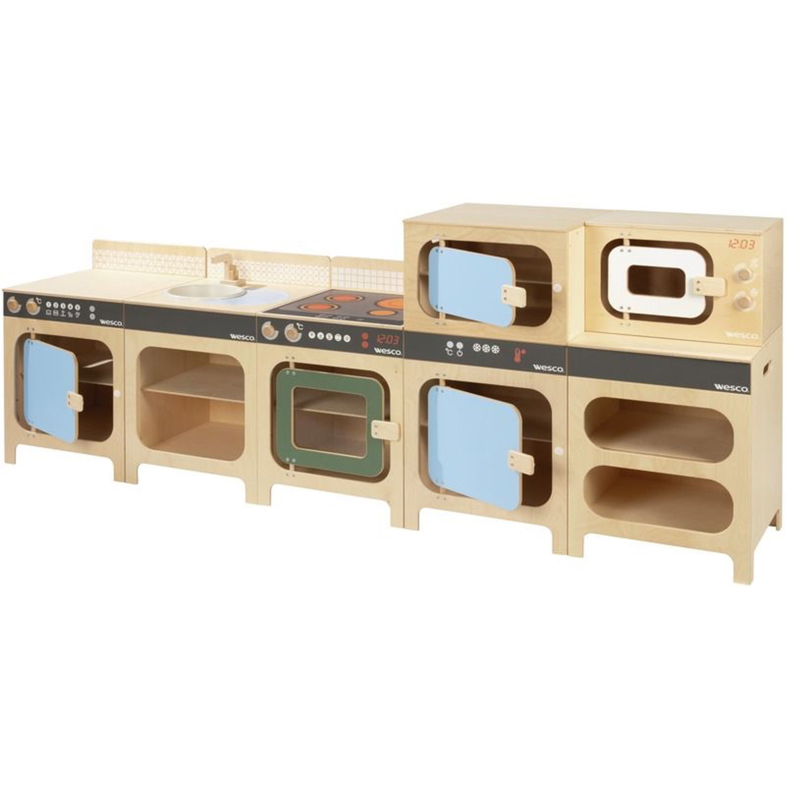 Spielküche Gastronom mit Herd, Spülbecken, Geschirrspülmaschine, Mikrowelle, Regal und Kühlschrank