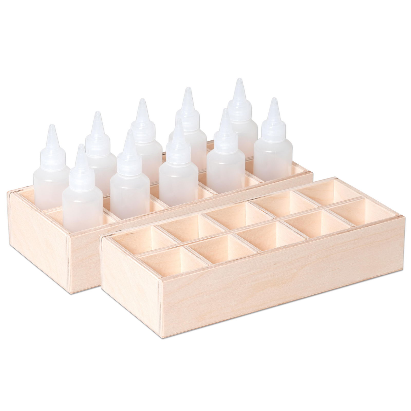 Holzbox für Kleberflaschen