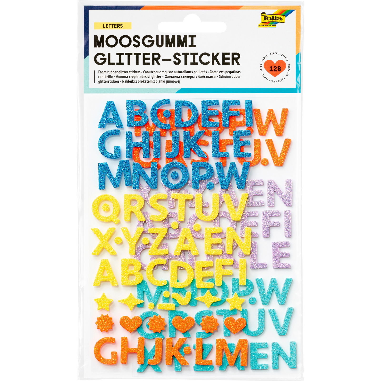 Moosgummi-Glitter-Sticker „Buchstaben“, 128 Stück