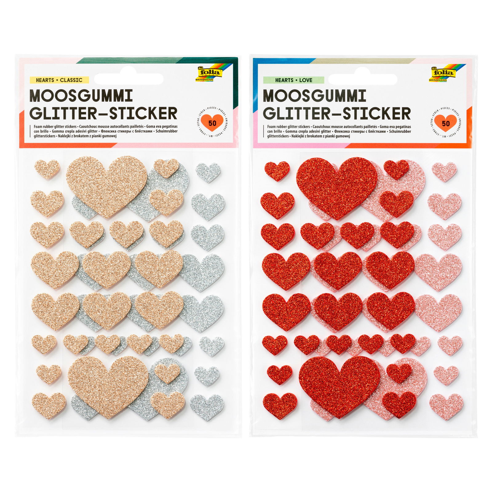 Moosgummi-Glitzer-Sticker „Herz“, 50 Stück