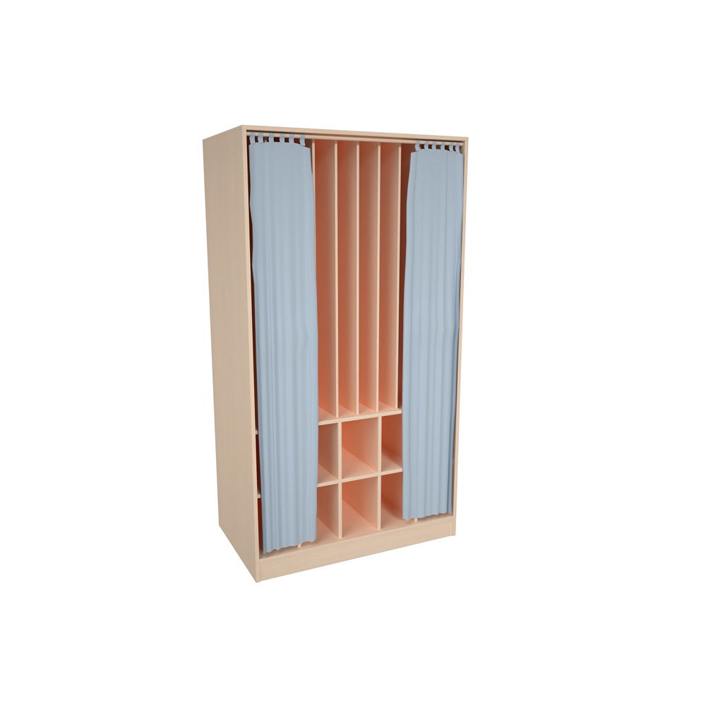 Kombischrank für 10 Matten und Decken, mit Vorhang