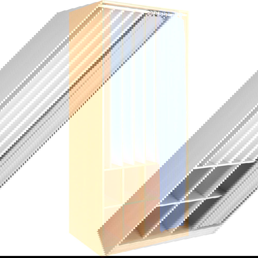 Kombischrank für 8 Matten und Decken, Birke, mit Vorhang