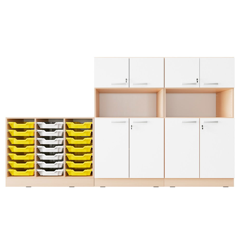 Möbelsatz Grande 9, T 48, Ahorn Jylland, Fronten weiß