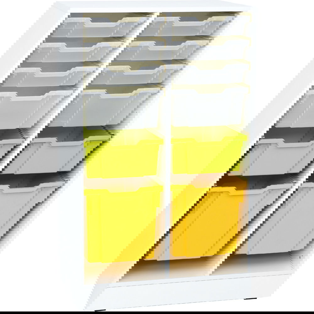 Regal L, B 70, mit 12 Behältern - weiß - gelb/hellgrün/transparent (Grande 33)