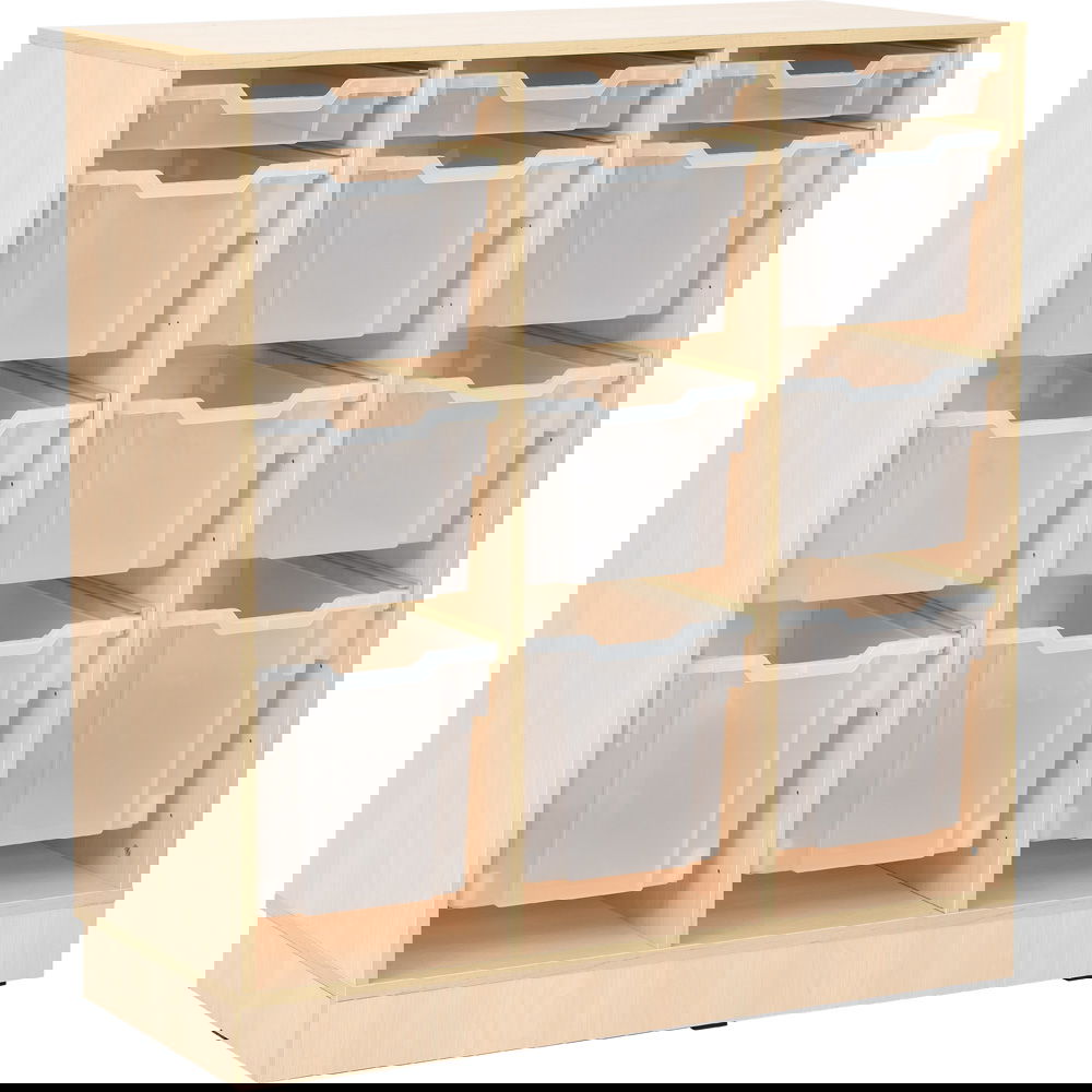 Regal L, B 104, mit 12 Behältern - Ahorn Jylland - transparent (Grande 36)