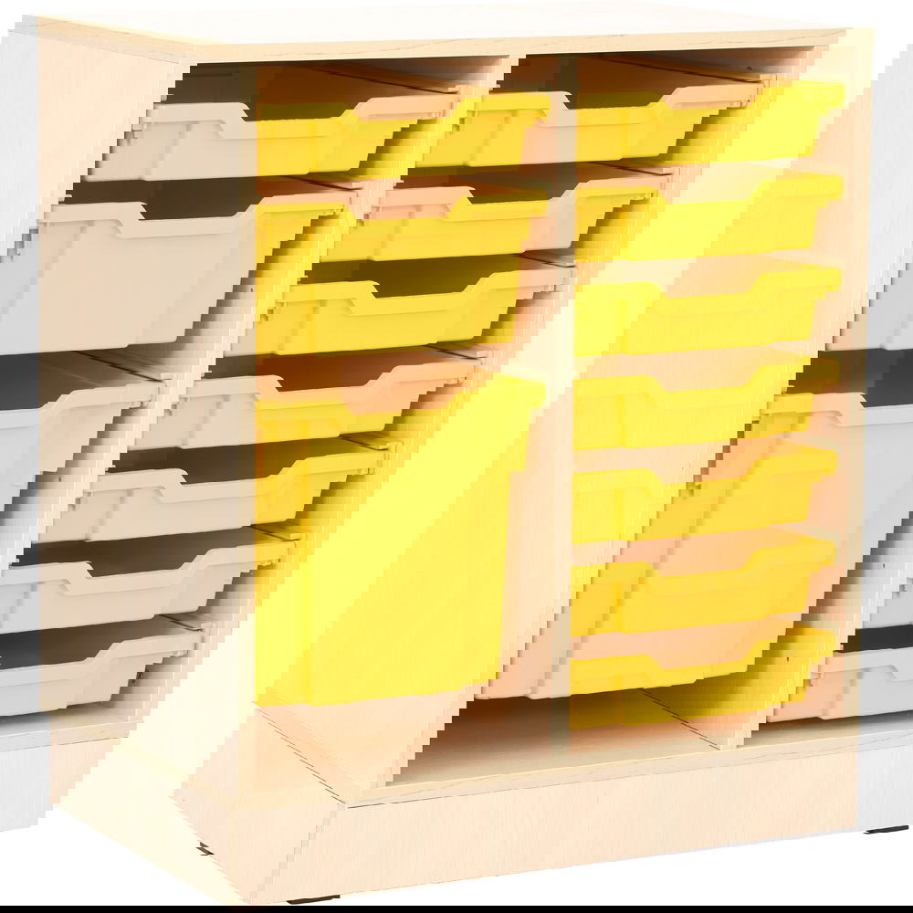 Regal M, B 70, mit 10 Behältern - Ahorn Jylland - gelb (Grande 37)