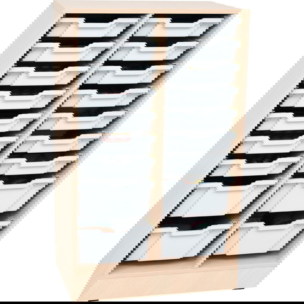 Regal L, B 70, mit 18 Behältern - Ahorn Jylland - hellgrau (Grande 73)