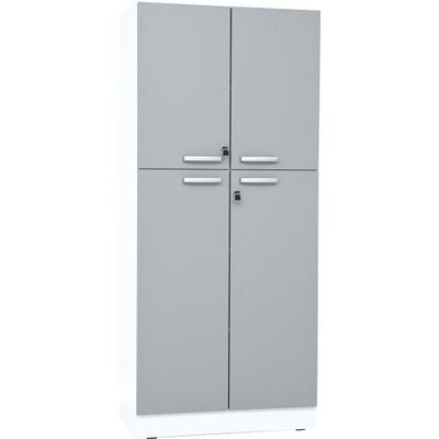 Hochschrank, H 187, T 48, abschließbar – weiß , Türen grau (Grande 74)