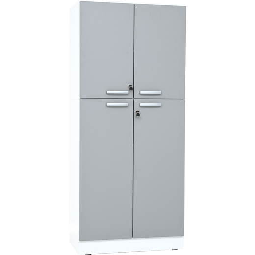 ZEST5835_a_21 Hochschrank, H 187, T 48, abschließbar – weiß , Türen grau (Grande 74) - ZEST5835 a 21