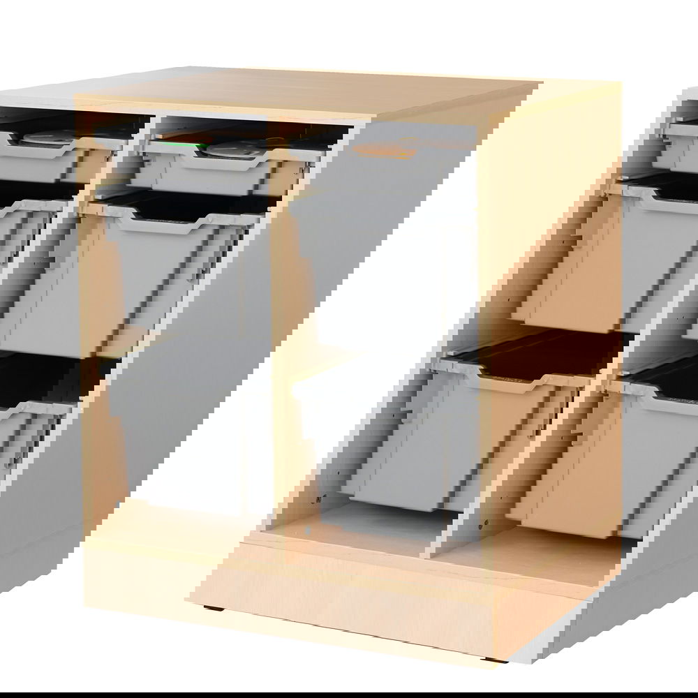 Regal M, B 70, mit 6 Behältern - Ahorn Jylland - silberfarben (Grande 75)