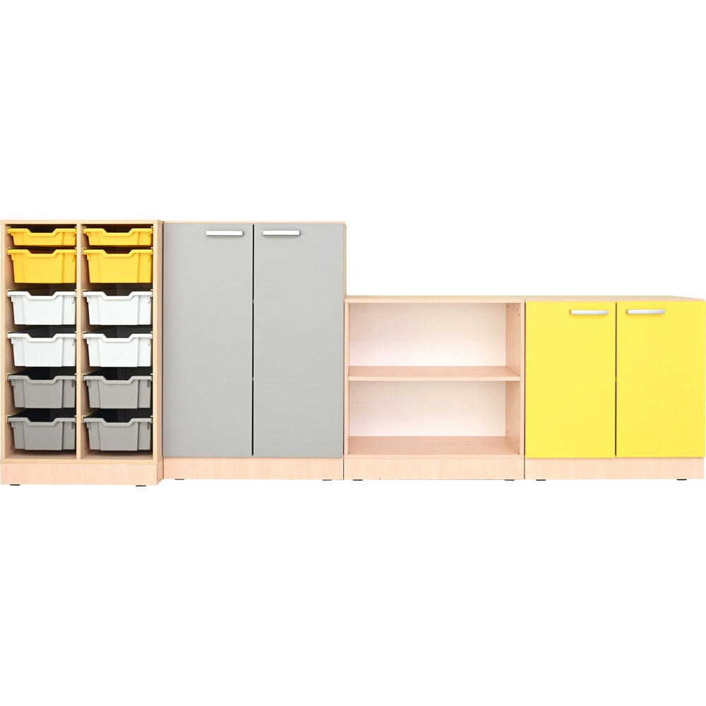 Möbelsatz Grande 82, T 38/48, Ahorn Jylland, Türen grau/gelb