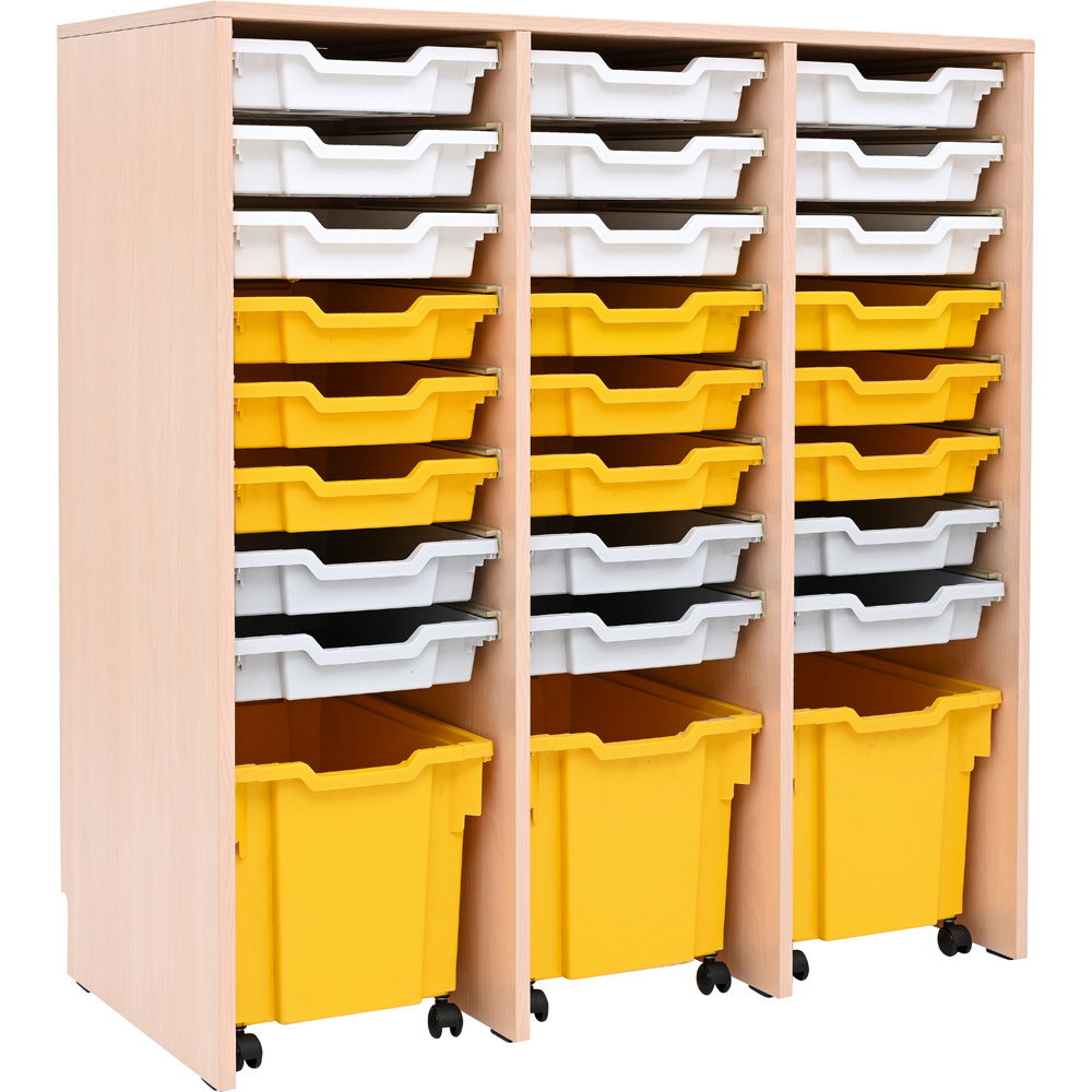 Regal Open L, B 104, mit 3+24 Behältern - Ahorn Jylland - gelb, hellgrau (Grande 96)