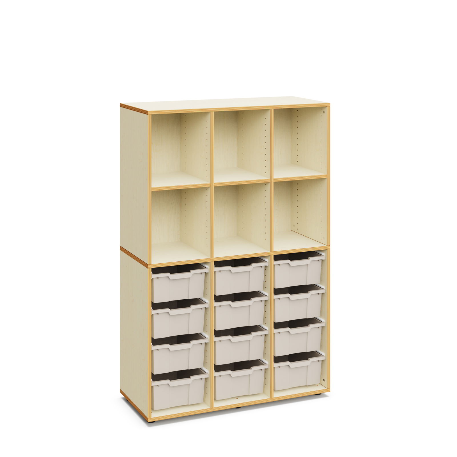 Regal "Alice" mit 12 hohen Kunststoffboxen und 6 offenen Fächern