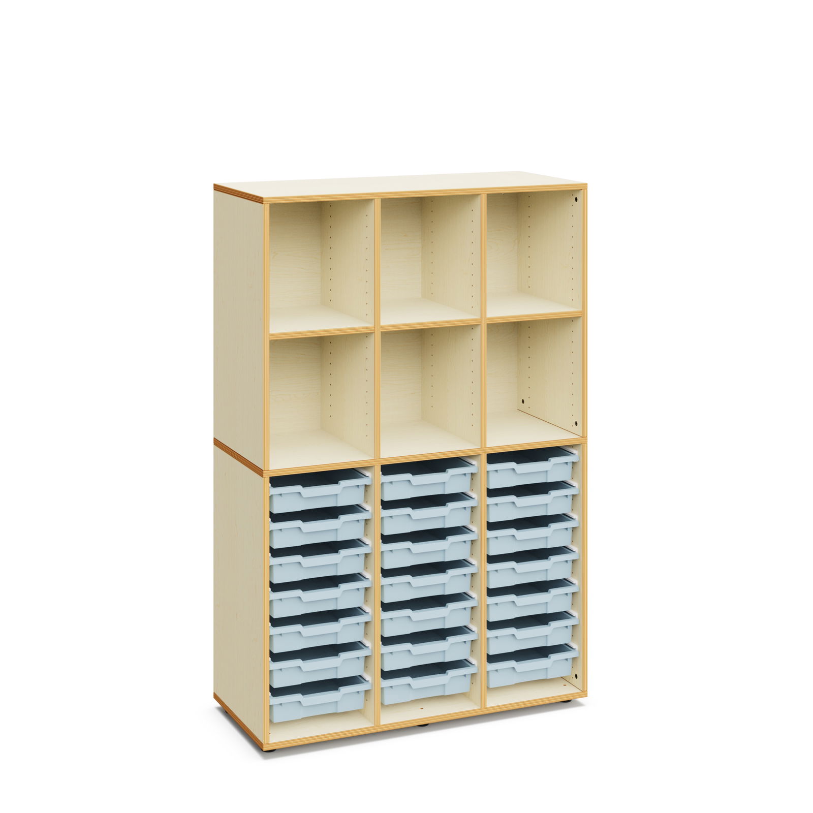 Regal "Alice" mit 21 flachen Kunststoffboxen und 6 offenen Fächern