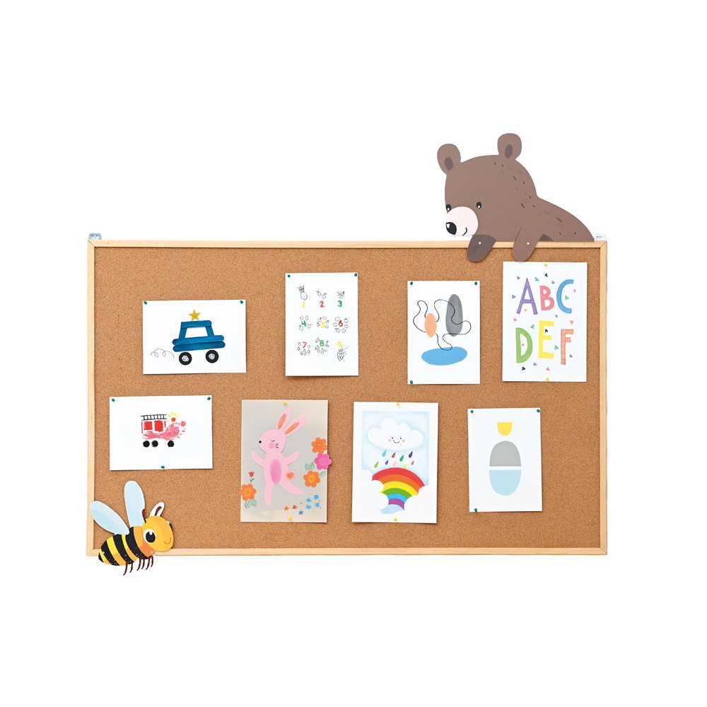 Applikationen für Korktafel mit Holzrahmen
