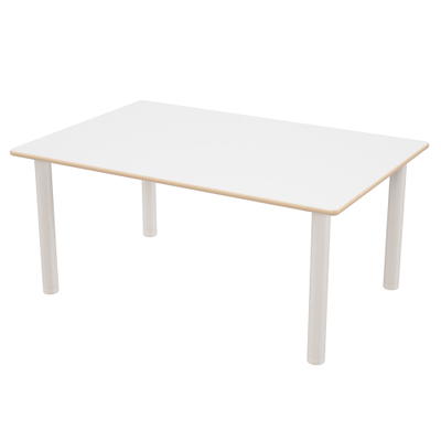 Flexi Rechteckiger Tisch 120 x 80 cm, höhenverstellbar 40-58 cm, HPL weiß, Beine weißgebeizt