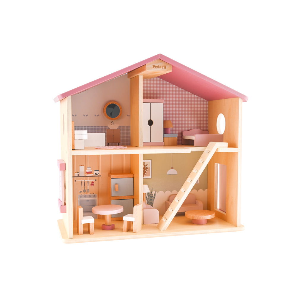 Möbliertes Puppenhaus in Rosa